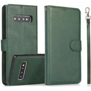 For Samsung Galaxy S10+ Calf Texture 2 in 1 Detachable Magnetic Back Cover Horizontal Flip Leather Case with Holder & Card Slots & Wallet & Photo Frame(Green)