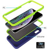 For iPhone XR Wave Pattern 3 in 1 Silicone+PC Shockproof Protective Case(Navy Blue+Olivine)