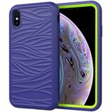 For iPhone XR Wave Pattern 3 in 1 Silicone+PC Shockproof Protective Case(Navy Blue+Olivine)