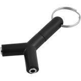 Mini Y Shaped 3.5mm Male to Double 3.5mm Female Jack Audio Headset Adapter Connector Keychain(Black)