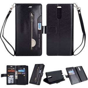 For Huawei Mate 10 Lite / Maimang 6 Multifunctional Zipper Horizontal Flip Leather Case with Holder & Wallet & 9 Card Slots & Lanyard(Black)