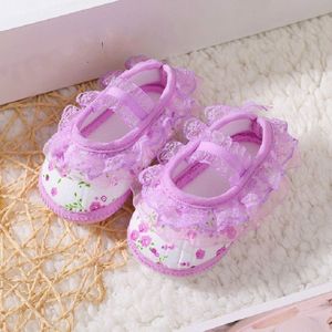 Baby Lace Bow zachte bodem schoenen  grootte: 12 (Lace paars)