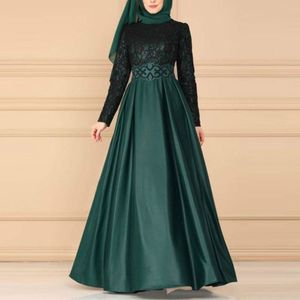 Kant stiksels retro grote swing jurk etnische stijl met lange mouwen slanke jurk  grootte: XXXL (donkergroen)