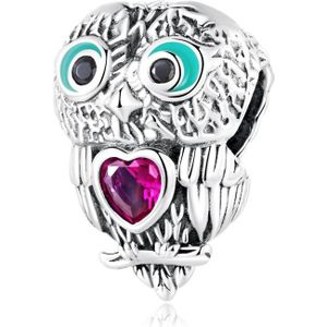 S925 Sterling Silver Cute Owl Beads DIY Bracelet Necklace Accessories