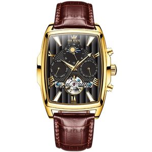 OLEVS 6675 Heren multifunctioneel maanfase Tourbillon mechanisch horloge (zwart + goud)