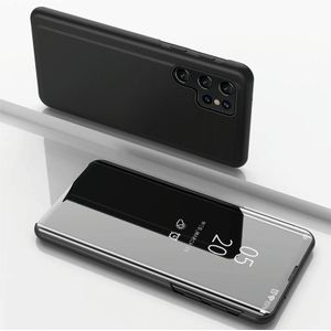 Voor Samsung Galaxy S22 Ultra 5G geplateerde spiegel horizontale flip lederen tas met houder
