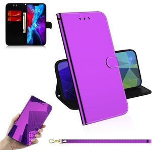 For iPhone 12 Imitated Mirror Surface Horizontal Flip Leather Case with Holder & Card Slots & Wallet & Lanyard(Purple)