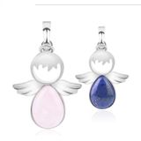 Women Angel Wings Pendants Natural Crystal Stone Necklaces(Green Aventurine)
