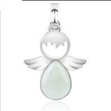 Women Angel Wings Pendants Natural Crystal Stone Necklaces(Green Aventurine)