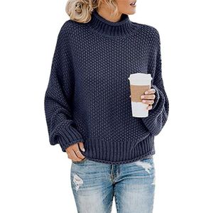Fashion Thick Thread Turtleneck Knit Sweater (Color:Navy Blue Size:M)