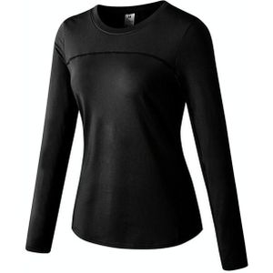 Herfst en winter plus fluwelen sneldrogend stretch yoga met lange mouwen shirt voor dames (kleur: zwart Maat: S)