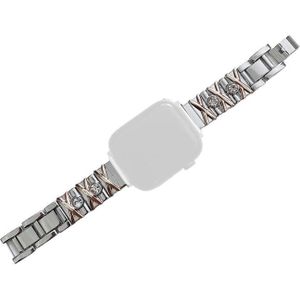 X Diamond Ladies Strap voor Apple Watch Series 7 41mm / 6 & SE & 5 & 4 40mm / 3 & 2 & 1 38mm (Silver + Rose Gold)