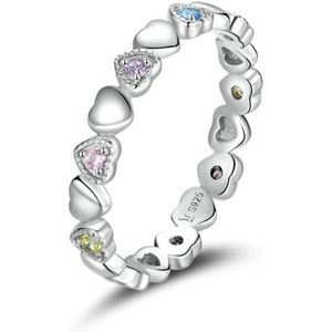 S925 Sterling Silver Rainbow Heart Dames Ring  Grootte: 7