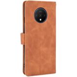 For OnePlus 7T Solid Color Skin Feel Magnetic Buckle Horizontal Flip Calf Texture PU Leather Case with Holder & Card Slots & Wallet(Brown)