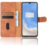 For OnePlus 7T Solid Color Skin Feel Magnetic Buckle Horizontal Flip Calf Texture PU Leather Case with Holder & Card Slots & Wallet(Brown)