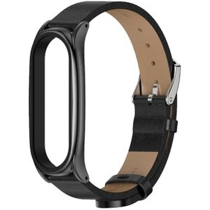 For Xiaomi Mi Band 6 / 5 / 4 / 3 Mijobs Metal Case Crazy Horse Texture PU Microfiber Plus Replacement Watchband(Black)