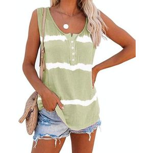 Loose Tie-dye Striped Printed Vest T-shirt for Ladies (Color:Green Size:S)