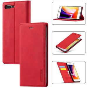 LC.IMEEKE Strong Magnetism Ultra-thin Horizontal Flip Shockproof Matte TPU + PU Leather Case with Holder & Card Slots & Wallet For iPhone 8 Plus / 7 Plus(Red)