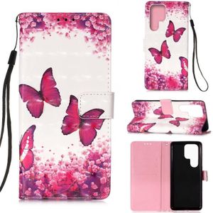 Voor Samsung Galaxy S23 Ultra 5G 3D schilderij horizontaal flip lederen telefoonhoes (roze vlinder)