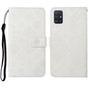 For Samsung Galaxy A71 Ethnic Style Embossed Pattern Horizontal Flip Leather Case with Holder & Card Slots & Wallet & Lanyard(White)