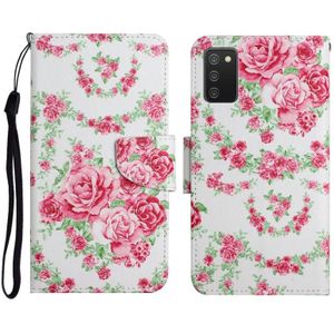 Voor Samsung Galaxy A02S US Edition Painted Pattern Horizontale Flip Lederen Case met Houder & Card Slot & Portemonnee (Rose Flower)