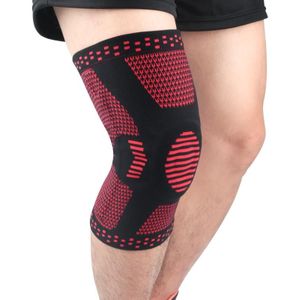 Sports Knee Pads Anti-Collision Support Compression Keep Warm Leg Sleeve Knitting Basketball Running Cycling Protective Gear  Size: XL(Black Red)