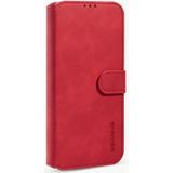 DG.MING Retro Oil Side Horizontal Flip Case with Holder & Card Slots & Wallet For iPhone 12 mini(Red)