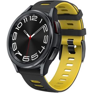 Voor Samsung Galaxy Watch 6 Classic 47 mm 20 mm tweekleurige siliconen horlogeband (zwart + geel)