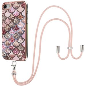 Electroplating Pattern IMD TPU Schokbestendig Case met Neck Lanyard voor iPhone SE 2020 / 8/7 (Roze Schubben)