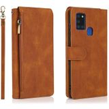 For Samsung Galaxy A21s Skin-feel Crazy Horse Texture Zipper Wallet Bag Horizontal Flip Leather Case with Holder & Card Slots & Wallet & Lanyard(Brown)