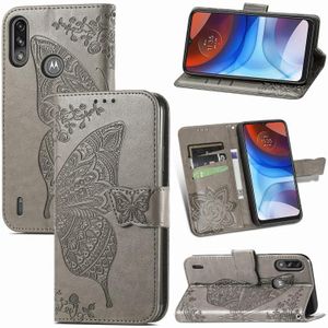 For Motorola Moto E7 Power Butterfly Love Flower Embossed Horizontal Flip Leather Case with Bracket & Card Slot & Wallet & Lanyard(Gray)