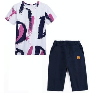Summer Childrens Fashion Suit Short-sleeved Casual Pants Sportswear (Color:Purple Size:160)
