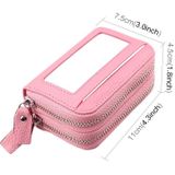 Genuine Cowhide Leather Dual Layer Solid Color Zipper Card Holder Wallet RFID Blocking Coin Purse Card Bag Protective Case with 11 Card Slots & Coin Position  Size: 11*7.5*4.5cm(Pink)