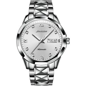 JIN SHI DUN 8813 Fashion Waterproof Luminous Automatic Mechanical Watch  Style:Men(Silver White)