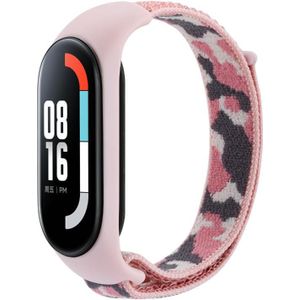For Xiaomi Mi Band 5/6/7 Nylon Loop Integrated Camo Woven Strap(Pink Camouflage)