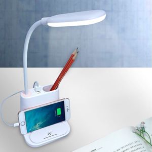 Multi-function Touch Switch USB Charging LED Desk Lamp with Phone Holder & Pen Holder  White Light & Warm White Two Modes LED Night Light  Support USB Output (White)