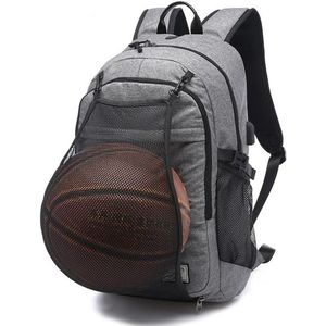 Multifunction Student Basketball Bag Men Outdoor Hiking Fitness Sports Bag  with External USB Charging Port(Grey)