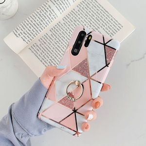 For Huawei P30 Pro  Plating Colorful Geometric Pattern Mosaic Marble TPU Mobile Phone Case Rhinestone Stand Ring(Pink PR1)