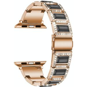 22mm metalen opaal horlogeband voor Apple Watch Series 7 41mm / 6 & SE & 5 & 4 40mm / 3 & 2 & 1 38mm (Rose Gold + Black)