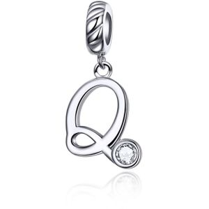 S925 Sterling Silver 26 English Letter Pendant DIY Bracelet Necklace Accessories  Style:Q