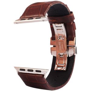 Kakapi for Apple Watch 42mm Crocodile Texture Double Buckle Genuine Leather Watchband with Connector(Coffee)
