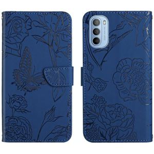 Voor Motorola Moto G51 Skin Feel Butterfly Peony reliëf lederen telefoonhoes