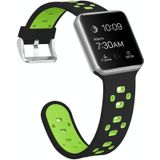 Vierkante gat tweekleurige siliconen gesp vervangende band horlogeband voor Apple Watch Series 7 & 6 & SE & 5 & 4 40mm / 3 & 2 & 1 38mm (zwart + groen)