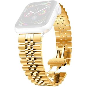 Man Five Beads Stainless Steel Replacement Watchbands  Width: 22mm For Apple Watch Series 7 & 6 & SE & 5 & 4 44mm  / 3 & 2 & 1 42mm(Gold)