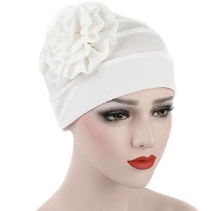 Solid Color Side Flower Turban Hat Women Confinement Hat  Size:Adjustable(White)