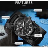 Ochstin 7227 Multifunctioneel zakelijk lederen polspols waterdicht quartz horloge (blauw + zwart)