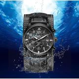 Ochstin 7227 Multifunctioneel zakelijk lederen polspols waterdicht quartz horloge (blauw + zwart)