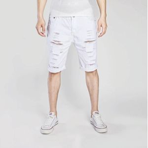 Summer Casual Ripped Denim Shorts for Men (Color:White Size:XXXL)