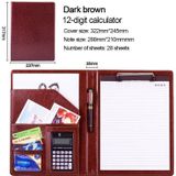 Office Supplies Business Style Leather Document Folder with 30-pages A4 Note Pad & Calculator (Dark Brown)
