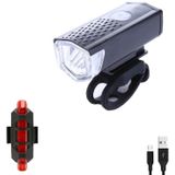 Bicycle USB Charging Headlight Lighting Cycling Equipment  Color:Black 2255 Light+928 Red Taillight